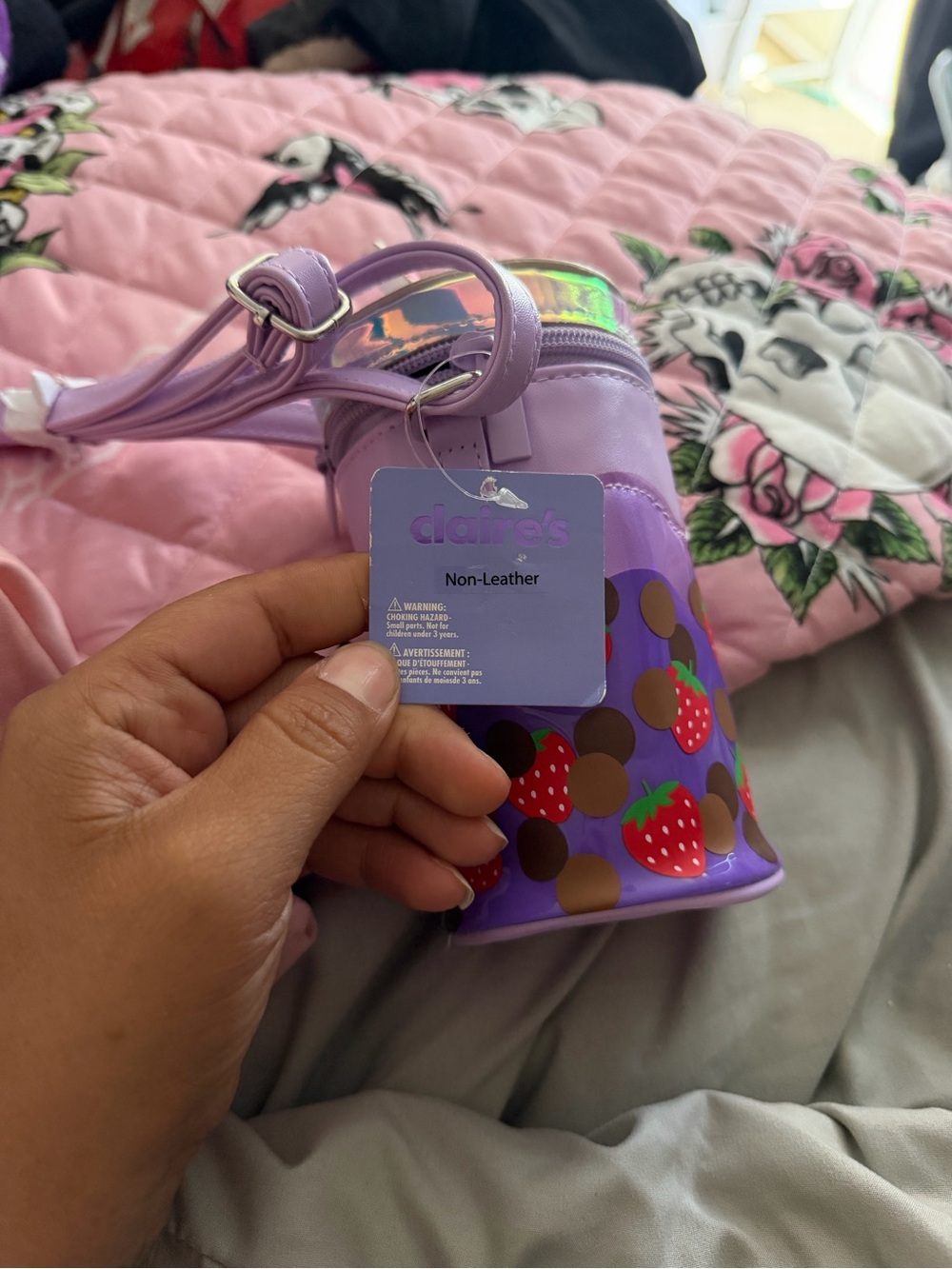 Claire's Light Purple Strawberry Polka Dot Mini Crossbody